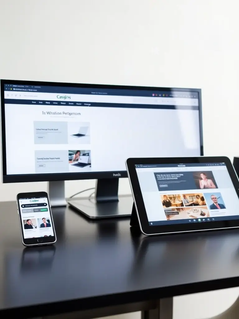 A responsive website design adapting seamlessly to various devices, including desktops, tablets, and smartphones.